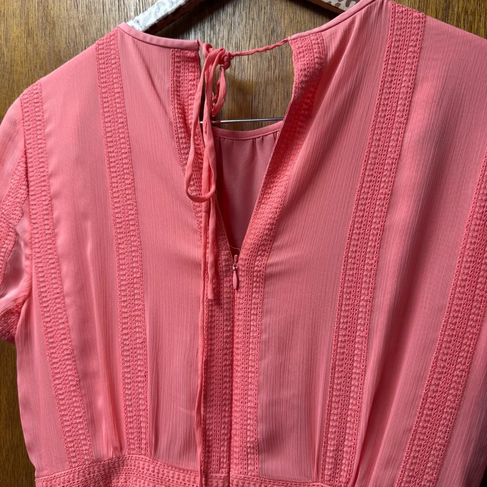 J. Crew Embroidered Flowy Chiffon Short Sleeve Pleated Skirt Midi Dress Pink 6